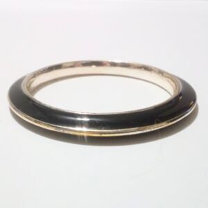 Gold Tone Black Enamel Bangle Bracelet